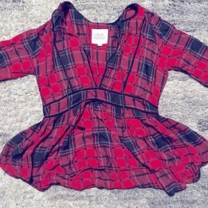 Thread & Supply Buffalo Checker Red & Black Flutter Sleeve shirt - Size S